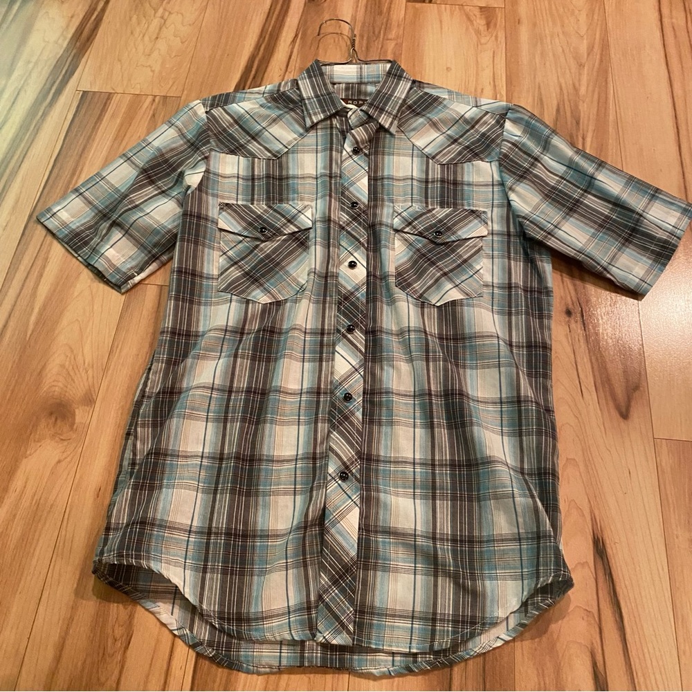 Roper Men's Short-Sleeve Plaid Button-Up Shirt - Blue/gray